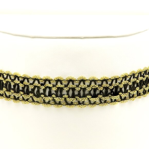 Fancy Gold Tone Choker Adjustable Length Black & Gold Trim chokers (#86) - Picture 8 of 8